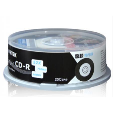 錸德(RITEK) 黑膠小圈可打印 CD-R 52速700M 空白光盤/光碟/刻錄盤/車載 桶裝25片