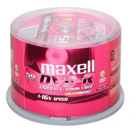 麥克賽爾（maxell）DVD-R光盤(pán) 刻錄光盤(pán) 光碟 空白光盤(pán) 可打印光盤(pán) 16速4.7G臺(tái)產(chǎn) 桶裝50片