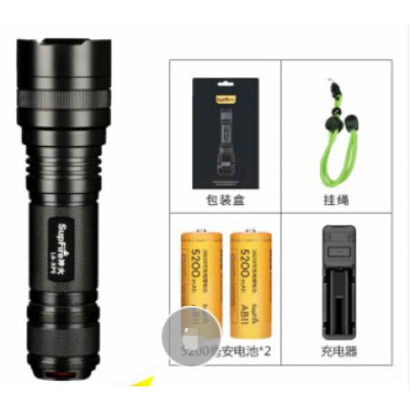 SupFire神火L6超強(qiáng)光手電筒可充電26650超亮遠(yuǎn)射LED便攜小家用T6戶外氙氣燈防水超長續(xù)航 L6-5瓦+2節(jié)5200毫安電池+充電器
