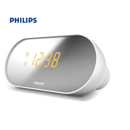 飛利浦（PHILIPS）AJ2000 數(shù)碼時(shí)尚 雙鬧鐘 LED鏡面顯示屏 收音機(jī)FM 音樂播放 白色 