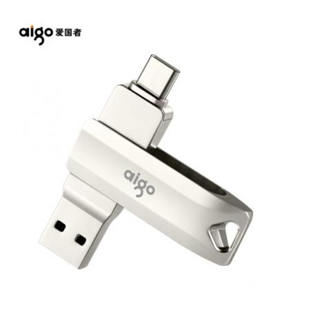 愛國者（aigo）128GB Type-C USB3.1 手機U盤 U351高速讀寫款 銀色 雙接口手機電腦用