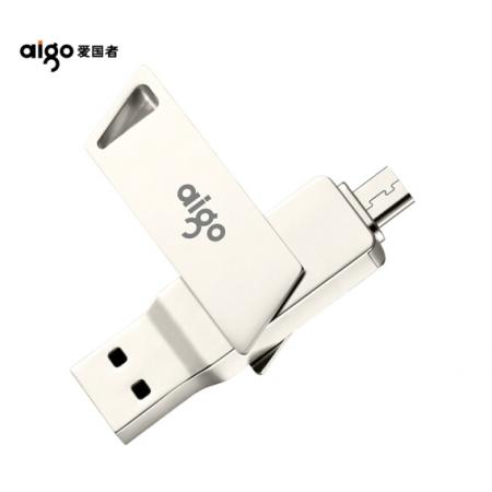 愛國者（aigo）64GB Micro USB USB3.0 手機(jī)U盤 U385 銀色 雙接口手機(jī)電腦兩用
