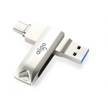 愛國者（aigo）64GB Type-C USB3.1 手機U盤 U351高速讀寫款 銀色 雙接口手機電腦用