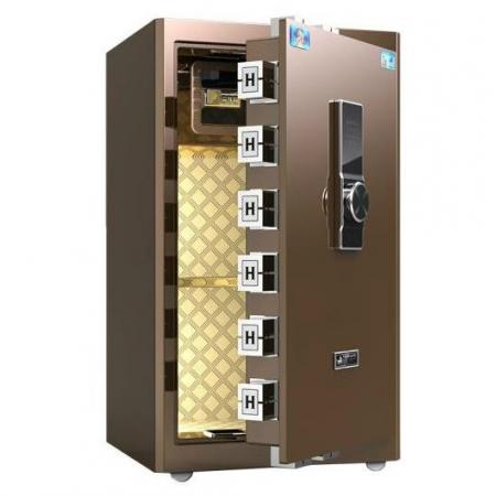 虎牌保險柜辦公高80cm 全鋼電子密碼柜辦公雙保險智能保管保密柜入墻柜 時尚咖