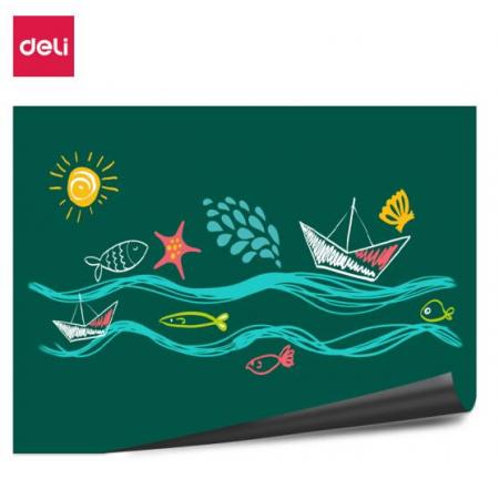 得力(deli)90*200cm軟磁鐵自粘白板貼可擦寫(xiě)墻貼/寫(xiě)字板/畫(huà)板 涂鴉自粘墻紙 小黑板貼 帶背膠綠板50133