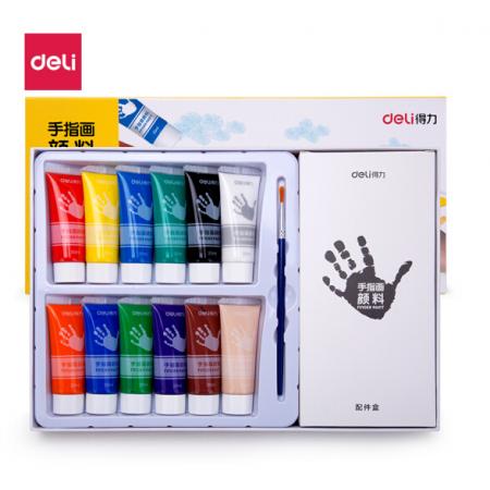 得力(deli)12色20ml 手指畫顏料套裝易水洗  美術(shù)用品色彩涂鴉 管裝73872