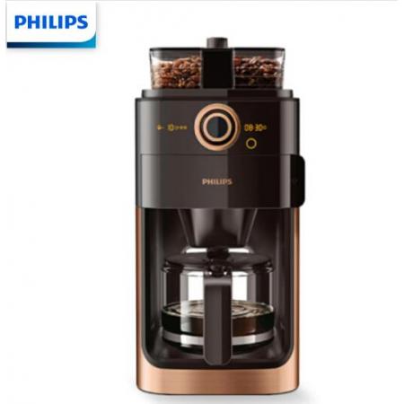 飛利浦（PHILIPS）咖啡機(jī) 磨豆機(jī)全自動(dòng)磨粉機(jī)雙豆槽帶預(yù)約功能非膠囊咖啡壺金屬棕HD7762/70
