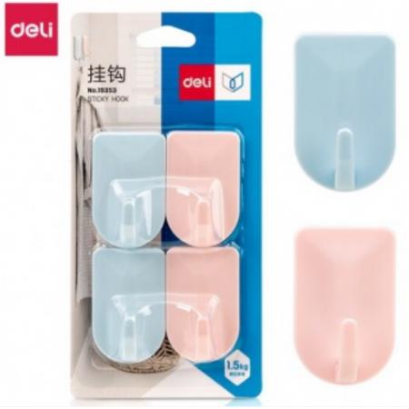 得力（deli）掛鉤強(qiáng)力粘膠貼墻壁壁掛承重廚房掛勾無(wú)痕粘貼門(mén)后免打孔粘鉤 1.5kg承受重量 彩色4只 19353