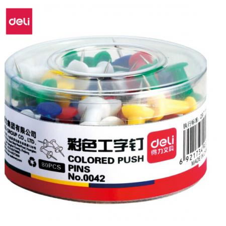 得力(deli)彩色工字釘 軟木畫板按釘 繪畫圖釘 80枚/筒得力0042