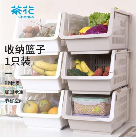 茶花 廚房置物架斜口可層疊收納筐收納箱收納籃（單個裝） 2894
