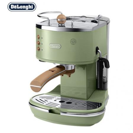 德龍（Delonghi）咖啡機 復(fù)古系列半自動咖啡機 家用意式濃縮 泵壓式不銹鋼鍋爐 ECO310.VGR 橄欖綠