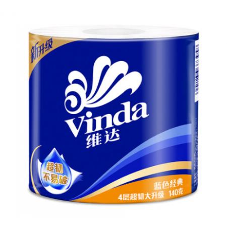 維達(dá)卷紙藍(lán)色經(jīng)典4層1400g提裝有芯衛(wèi)生紙家 紙巾 10卷/提     6提/包