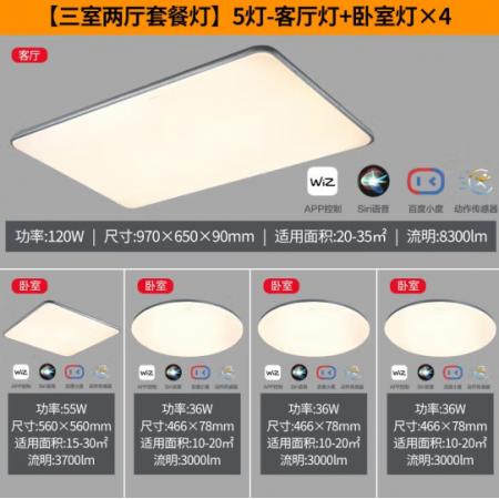 飛利浦（PILIPS）客廳燈L吸頂燈北歐現(xiàn)代簡(jiǎn)約客廳臥室書房燈飾 三室兩廳 9290031824怡軒智能Wii 套餐