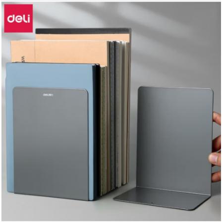得力書立書夾書靠書擋書檔鐵書架簡易桌上夾書器學(xué)生用簡約桌面課桌收納放書的架子創(chuàng)意ins風(fēng)擋板隔板書 深灰色金屬書立-2片
