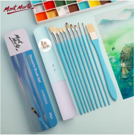 蒙瑪特(Mont Marte)海洋鐵盒10支裝水粉筆 豬鬃水彩畫筆丙烯顏料畫畫筆美術(shù)勾線筆兒童油畫筆套裝BMHS1011