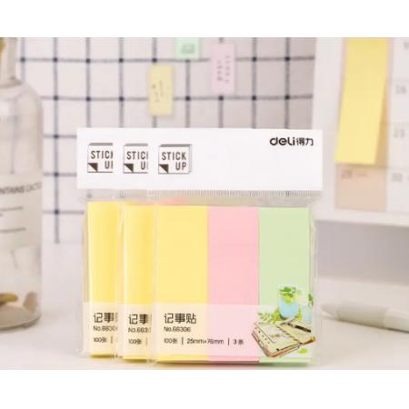 得力（deli）300張3色分條便利貼便簽紙 76*25mm記事貼 66306