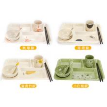 密胺四格多格分餐盤六格學(xué)?？觳捅P長方形塑料餐具餐館食堂盤套裝 加厚五件套(白色)