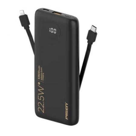 品勝充電寶自帶線22.5W快充戶外移動(dòng)電源超薄便攜隨身充10500毫安時(shí)大容量適用蘋果15小米華為手機(jī) 數(shù)顯1萬
