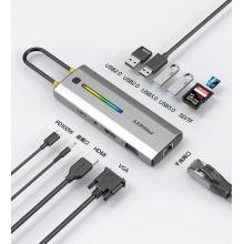 品勝 Type-C擴(kuò)展塢 USB-C轉(zhuǎn)HDMI/VGA轉(zhuǎn)換器雷電3/4拓展塢網(wǎng)口轉(zhuǎn)接頭分線器音頻適用蘋果MacBook華為炫彩RGB