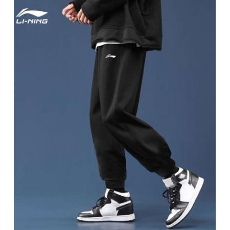 李寧（LI-NING） 加絨運動褲男褲秋冬款收口束腳透氣寬松長褲休閑運動衛(wèi)褲大碼 黑色收口【潮流百搭 加絨保暖】 M/170 建議(116-130斤)