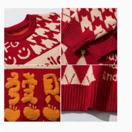 毛衣2024龍年兒童紅色新年拜年服
