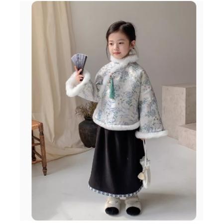 女童國風(fēng)套裝2023冬季新款童裝加厚上衣半身裙中大童氣質(zhì)古風(fēng)套裝