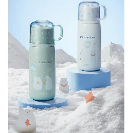 保溫杯不銹鋼兒童水杯學生可愛帶蓋喝水杯子 白色-400ml