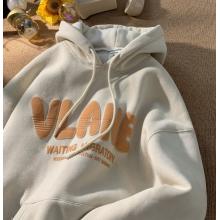 500g重磅純棉衛(wèi)衣男高克重印花連帽衫美式復古外套oversize 杏色常規(guī) 2XL合適150-160斤