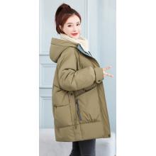 羽絨棉服女中長款冬季 棉襖外套女 米色 XL【建議126-140斤】