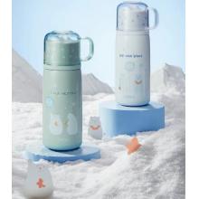 保溫杯不銹鋼兒童水杯學生可愛帶蓋喝水杯子 白色-400ml
