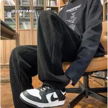 咖色雪尼爾褲子男款秋季美式復古肌理感潮牌寬松直筒闊腿休閑長褲  L碼
