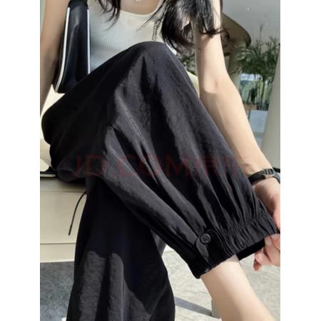 meyao女褲夏薄款燈籠褲寬松束腳九分褲 黑色 XL 建議體重(120-140)斤