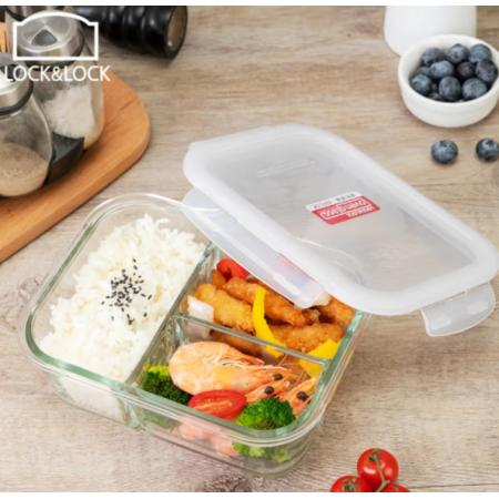 玻璃飯盒1L三分隔  樂扣