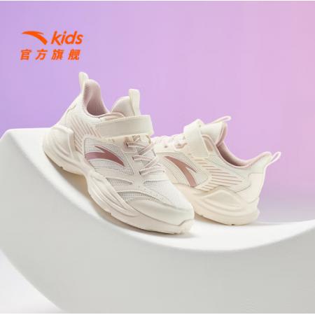 安踏兒童運動鞋中大女童跑鞋2024年秋冬季密網(wǎng)革面學生軟底運動鞋 象牙白/藕灰5522-1 35 /22cm