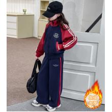 安踏 女大童加絨套裝秋冬季款2024新款洋氣女孩冬季加厚休閑運(yùn)動(dòng)兩件套 藏青 160