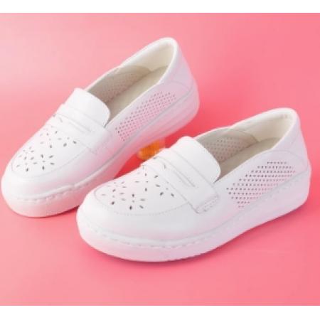 吧佰布夏白色真皮護(hù)士鞋女氣墊軟底透氣坡跟醫(yī)院工作鞋休閑鞋防滑  鞋碼可選