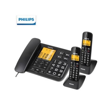 飛利浦（PHILIPS）無繩電話機 固定座機 子母機 家用辦公 一鍵撥號 三方通話 DCTG152一拖二 (黑色) 