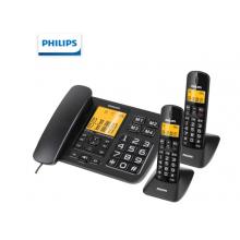 飛利浦（PHILIPS）無繩電話機 固定座機 子母機 家用辦公 一鍵撥號 三方通話 DCTG152一拖二 (黑色)